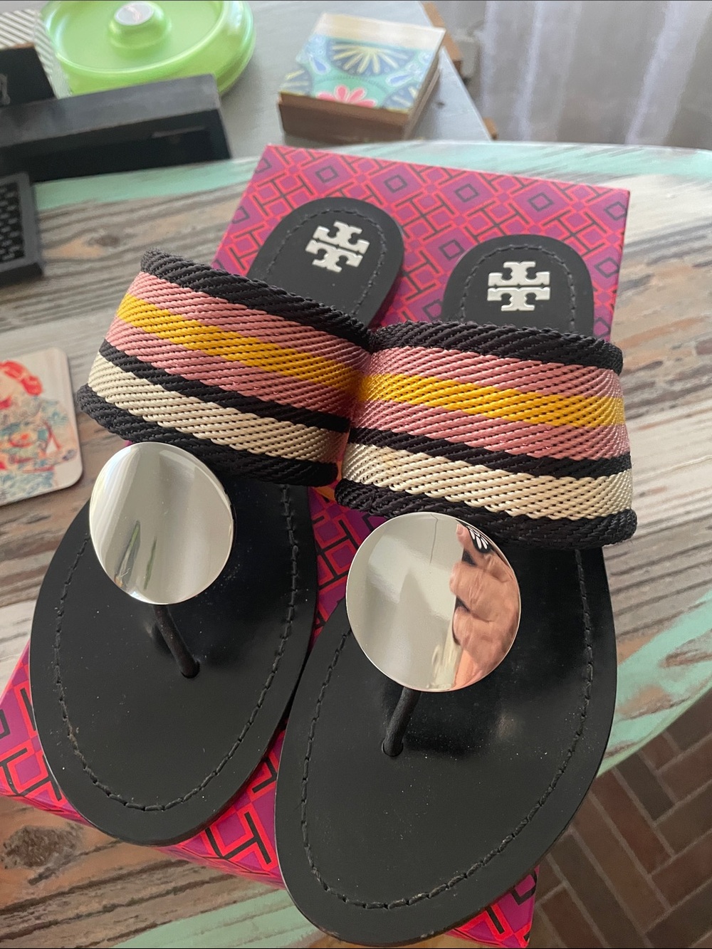 Tory Burch Patos Disk Webbed Sandals - Calf Leather - 9M